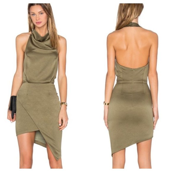 Elliatt Dresses & Skirts - Elliatt Olive Green Draped Halter Dress